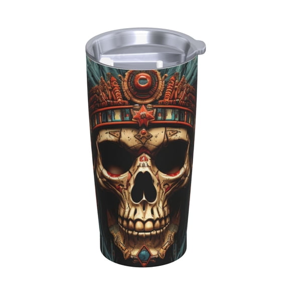 Skull Indian Chief Black Stainless Steel Tumbler with Lid and Straw 20oz Vacuum Insulated Travel Mug for Hot & Cold Drinks Coffee Wine Water Cup