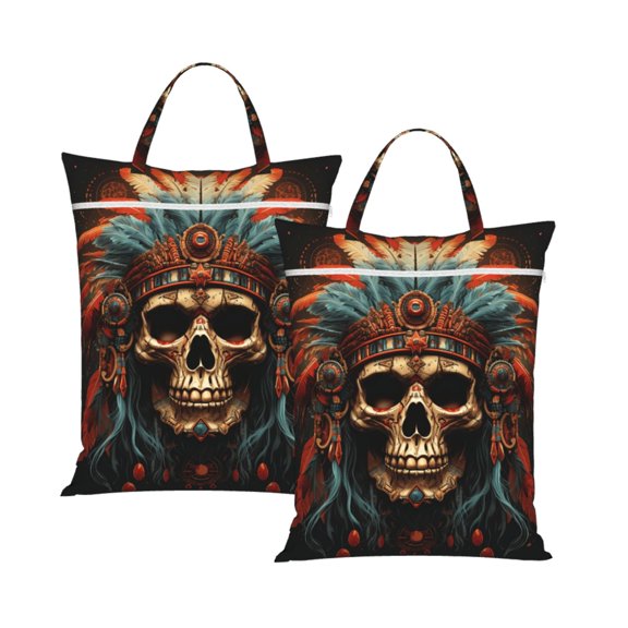Skull Indian Chief Black Travel Dirty Laundry Bag 2PCS , Portable Hanging Storage Bag for Gym Camping Beach Business Trips