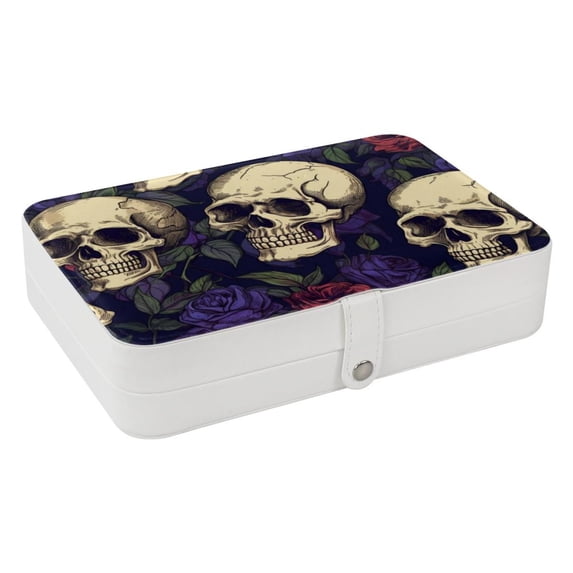 Skull Jewelry Display Earring Holder Jewelry Box, PU Leather Organizer with Removable Compartment, Portable