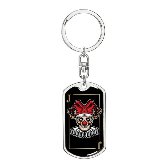 Skull Joker Keychain Dog Tag Stainless Steel or 18k Gold Keyring