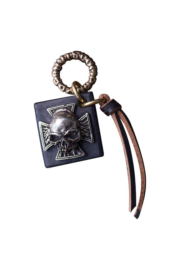 Skull Keychain handmade Accessories white copper Vintage Retro Motorcycle Keyfob