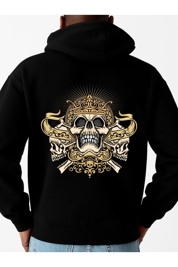 Skull King Hoodie sweatshirt fire skeleton men long sleeve black Warm, suitable for casual wear, perfect for outdoor activities comfortable idk fire Vintage Unisex Shirt Short Sleeve tshirts