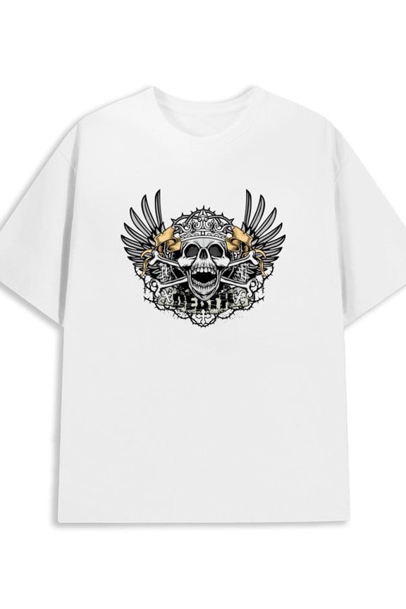 Greenink Skull King Tee men's 180G 100% Cotton white Trendy Unisex Shirt Short Sleeve tshirts Casual Unisex Shirt Graphic Tee tshirts Basic Unisex Shirt Cotton tshirts