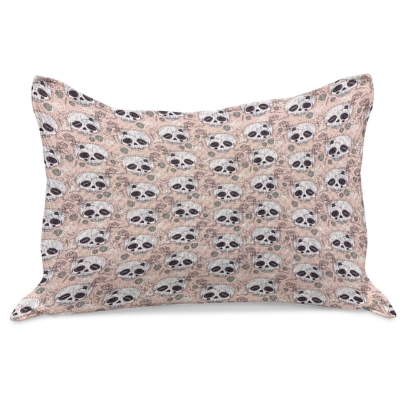 Skull Knitted Quilt Pillowcover, Halloween Traditional Mexican Sugar Day of the Dead Roses Horror Folk Pattern, Standard King Size Pillow Cover for Bedroom, 36" x 20", White Blush Black, by Ambesonne
