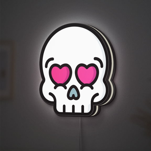 Skull LED Lightbox - Halloween Love Hearts Skeleton Decor, Custom Led Sign for Home Office Shop Decor (Width 8 inch, 20cm)