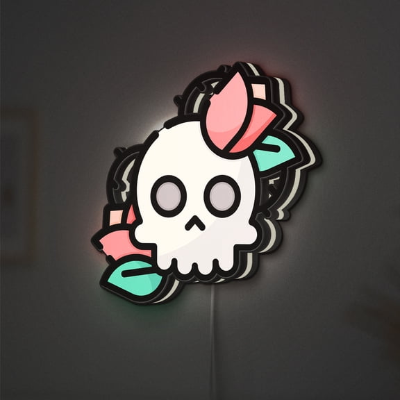 Skull LED Lightbox - Vintage Rock & Roll Rose Tattoo Decor, Custom Led Sign for Home Office Shop Decor (Height 20 inch, 50cm)