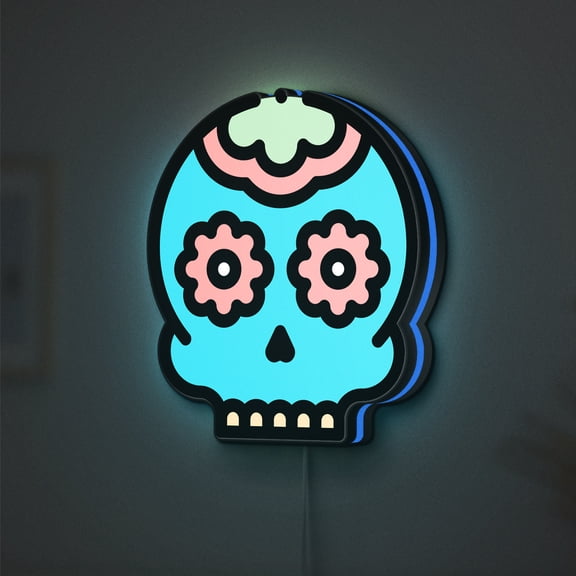 Skull LED Lightbox - Vintage Tattoo Rose Rock & Roll Decor, Custom Led Sign for Home Office Shop Decor (Height 12 inch, 30cm)