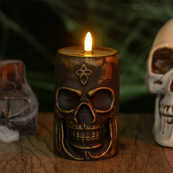 Skull LED Night Light with Removable Battery - Halloween Mood Light Bedside Lamp Party Decor Gift Safe Eye-Friendly Glow(Gold)