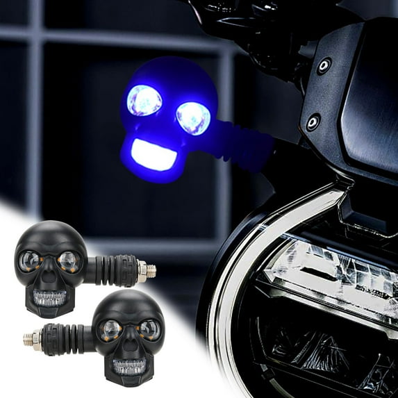 Skull LED Turn Signal Lights for Motorcycles,Motorcycle Light for Halloween,12V Motorcycle Fog Light,Dual Mode Daytime Running & Amber Turn Indicators,Waterproof,for Chopper, Street Bike