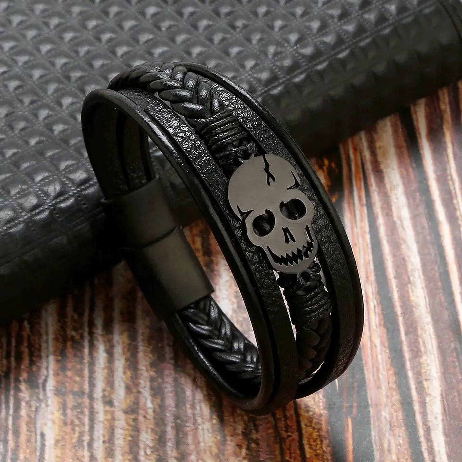Skull Leather Bracelet Men's Personalized Multi-layer Woven