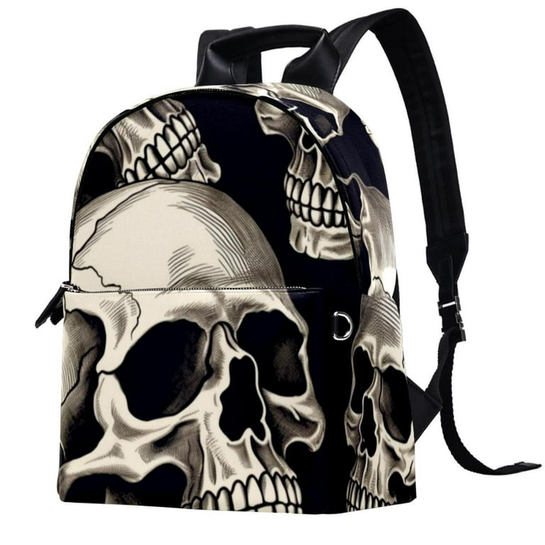 ZOUBOLA Skull Leather Work Bags Backpack with Adjustable Straps Large Capacity Printed Design Lightweight for Men Women Teens School Camping