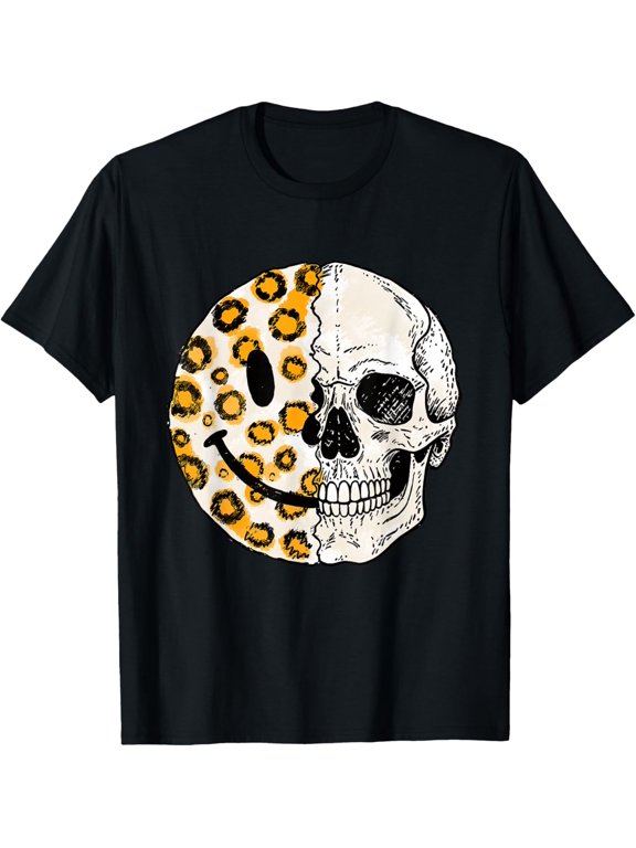 Skull Leopard Smile Face Autumn Spooky Season Halloween Fall Holiday T-Shirt, Size S-5XL