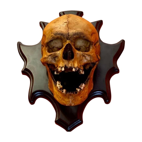 Skull Lighted Wall Decor - Battery - Operated LED Glowing Skull Wall Art with Bat - Shaped Backplate, Realistic Skeleton Design - for Halloween Party Decor, Haunted House Decorations, Indoor Outdoor