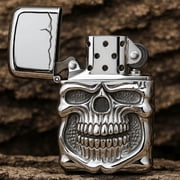 Skull Lighter Heavy Duty Double Sided Relief Metal Refillable Butane Adjustable Flame for Cigars Camping Outdoor Kitchen Barbecue Birthday Gift for Men Portable Grilling Adventures