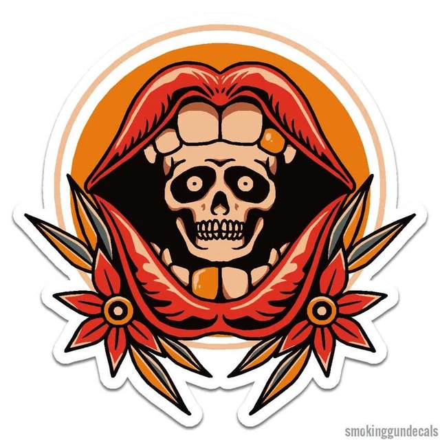 2 Red Skull Lips Kiss Decal Stickers - 4" Die-Cut Vinyl For Cars, Windows, Laptops | No Background, Matte Finish