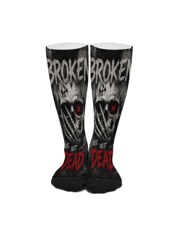 Skull Long Socks Women Men Gothic Knee High Socks Punk Skeleton Halloween Stretch Compression Crew Socks Streetwear Unisex