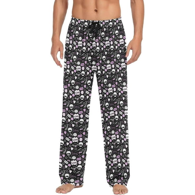 Skull Love Hearts Pajama Pants, Mens Lounge Pants Super Soft Men Pajama