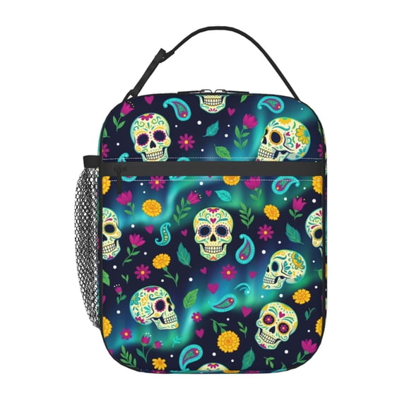 Skull Lunch Box Aesthetic Sugar Skull Insulated Hot Cold Lunch Bag Reusable Thermal Cooler Tote With Clip Handle For Commuting Travel Picnic Gift Adults