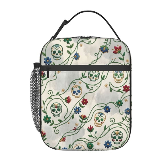 Skull Lunch Box Aesthetic Sugar Skull Insulated Hot Cold Lunch Bag Reusable Thermal Cooler Tote With Clip Handle For Commuting Travel Picnic Gift Adults