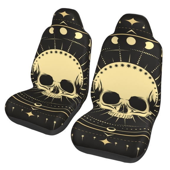 Skull Magic Moon Phases Vintage Car Seat Cover 2 Pcs Auto Front Bucket Seats Protector Cushion Universal Vehicle Truck SUV