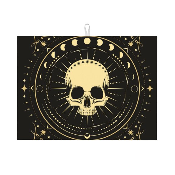 Skull Magic Moon Phases Vintage Large Kitchen Drying Mat 18x24 Inch Ultra Absorbent Dish Drying Mats Foldable Countertop Protector