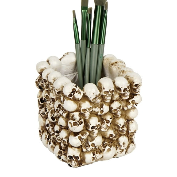 Skull Makeup Brush Holder - Square Resin Skull Wall Pen Holder, Gothic Skull Dcor Desktop Organizer for Vanity Dresser Bathroom