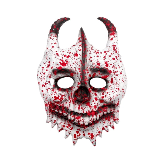 Skull Mask with Horns Halloween Cosplay – Full Face Blood Splatter Lich King Mask for Party Carnival Costume (White)