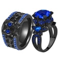 thumbnail image 1 of Skull Matching Rings His and Her Rings Couple Rings 1.5CT Blue CZ Wedding Ring Men Wedding Band, 1 of 6
