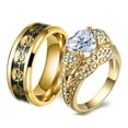thumbnail image 1 of Skull Matching Rings Yellow Gold Plated Couple Rings 1CT CZ Wedding Ring Punk Ring, 1 of 7