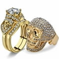 thumbnail image 1 of Skull Matching Rings Yellow Gold Plated Couple Rings 1CT CZ Wedding Ring Sets for Him and Her, 1 of 7