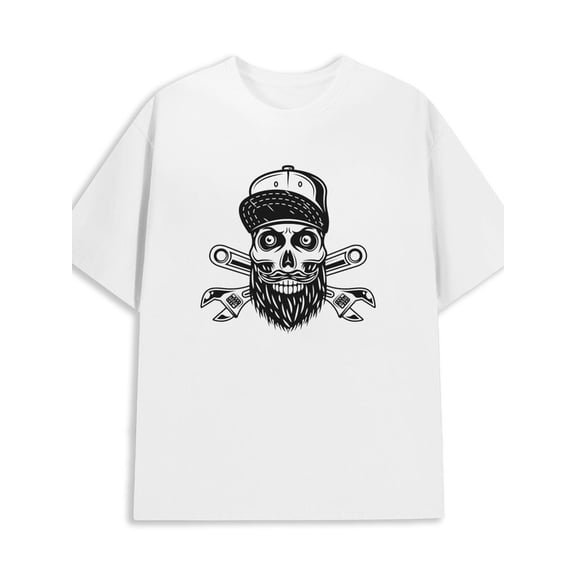 Skull Mechanic Tee men 180G 100% Cotton white Classic Unisex Shirt Cotton tshirts Basic Unisex Shirt Cotton tshirts Vintage Unisex Shirt Cotton tshirts