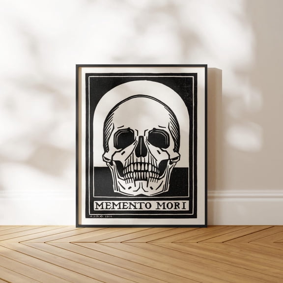 Skull Memento Mori Art Nouveau Woodcut Spiritual Symbol Wall Art Celestial Mystic Wall Decor Boho Meditation Home Gallery Decor Unframed Paper Print