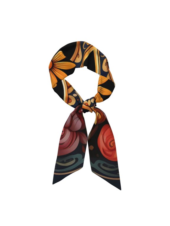 Skull Mexican Day Dead Satin Scarf Silky Neck Hair Scarf Shawl Wrap, Headband Handbag Accessory