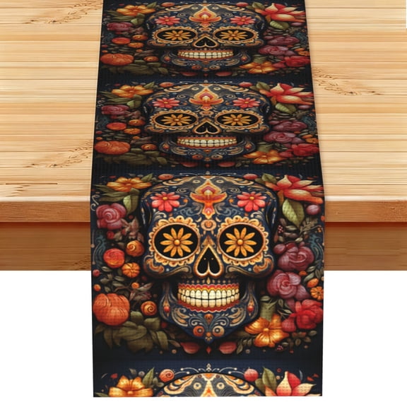 Skull Mexican Day Dead Table Runner 13x72 Inch for Dining Table Kitchen Wedding Party Decor Fireplace Mantle