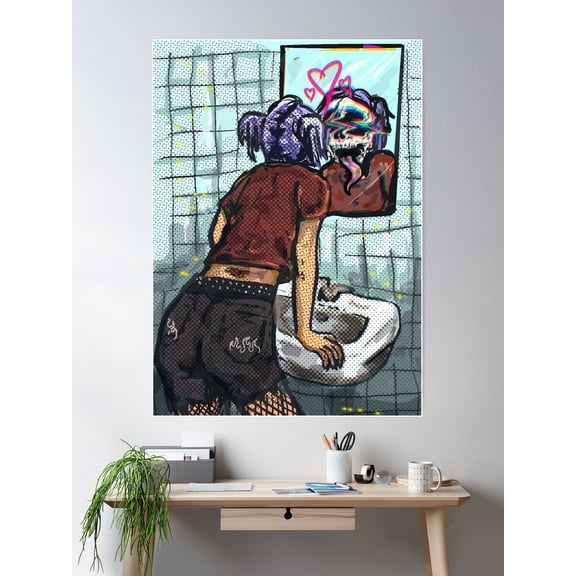 Skull Mirror Poster Wall Art, Modern Wall Decor For Living Room Bedroom, 24x36 UNFRAMED