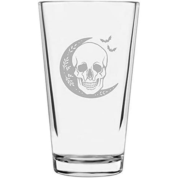 Skull Moon 2 Happy Halloween Etched 16oz Libbey Pint Glass