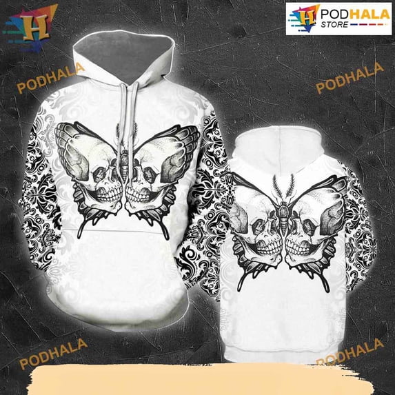 Skull Moths All Over Printed 3D Hoodie T-Shirt