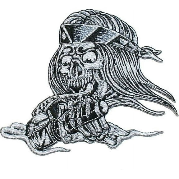 Skull Motorcycle Rider Patch Biker Throttle Death Embroidered Iron On Applique