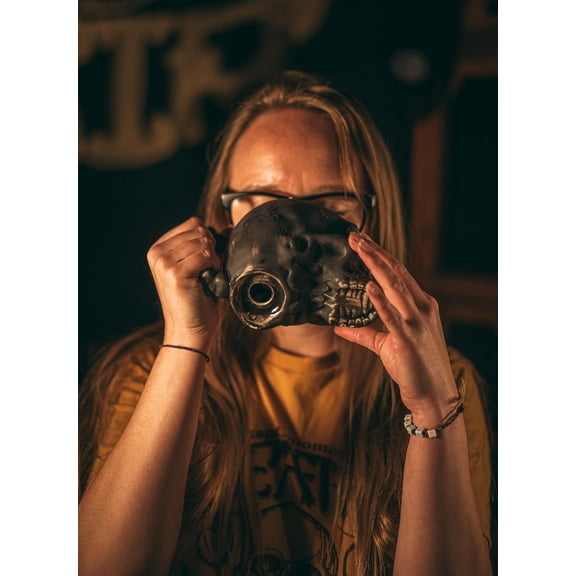 Skull Mug | Black Ceramic Coffee Cup (8 oz) | Gothic Halloween Mug for Tea, Espresso, Cocoa | Dishwasher & Microwave Safe |  Gift for Horror Fans, Goth Decor, Skeleton Lovers