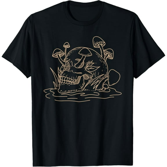 Skull Mushroom Shirt Mycology Goth Morel Mushroom Lovers T-Shirt