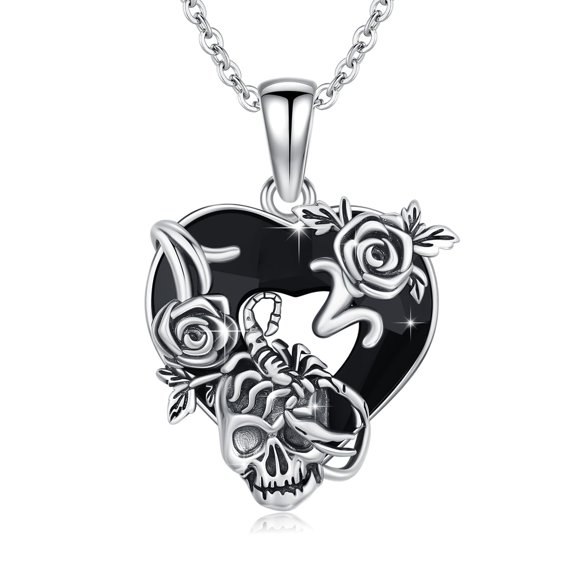 Skull Necklace 925 Sterling Silver Gothic Pendant Scorpion Rose Skeleton Necklace Goth Punk Skull Jewelry Gift for Women