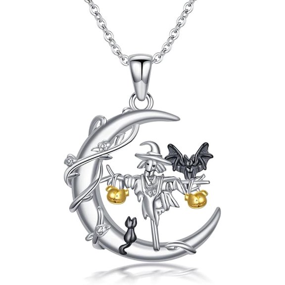 Skull Necklace 925 Sterling Silver Skull Black Heart Necklace Halloween Jewelry for Women Daughter