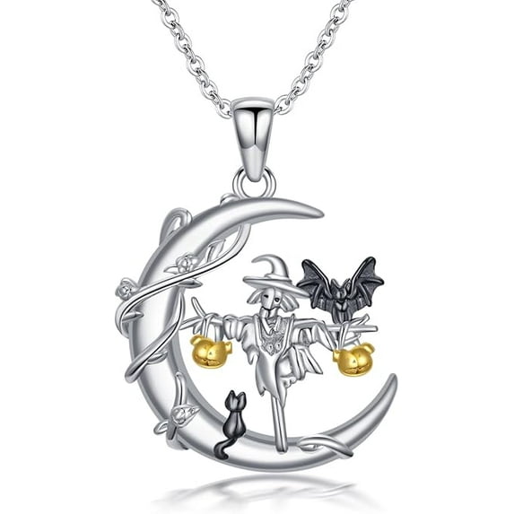 Skull Necklace 925 Sterling Silver Skull Black Heart Necklace Halloween Jewelry for Women Daughter