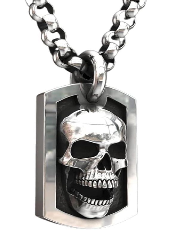 Skull Necklace for Men, Gothic Demon Skull Necklace Viking Skull Skeleton Head Pendant Necklace Hip Hop Skull Charm Necklace Mens Punk Cross Skull Necklace Jewelry Gift Father's Day Accessories