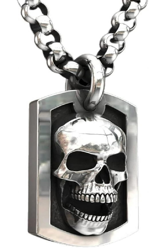 Skull Necklace for Men, Gothic Demon Skull Necklace Viking Skull Skeleton Head Pendant Necklace Hip Hop Skull Charm Necklace Mens Punk Cross Skull Necklace Jewelry Gift Father's Day Accessories