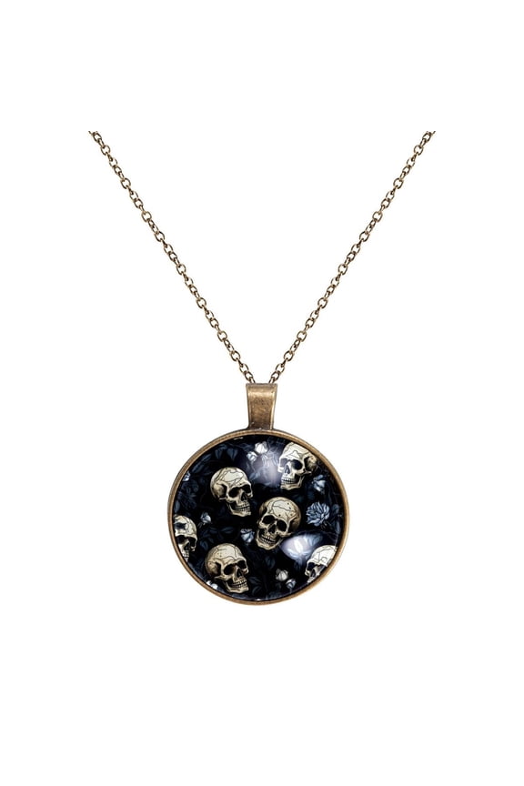 Skull Necklace Personalized Custom Photo Round Pendant Adjustable Stainless Steel Necklaces with Gift Box for Men Women Mothers Valentine's Jewelry Gift