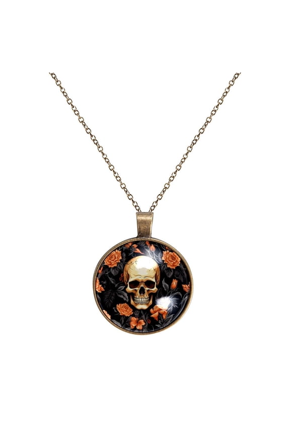 Skull Necklace Personalized Custom Photo Round Pendant Adjustable Stainless Steel Necklaces with Gift Box for Men Women Mothers Valentine's Jewelry Gift