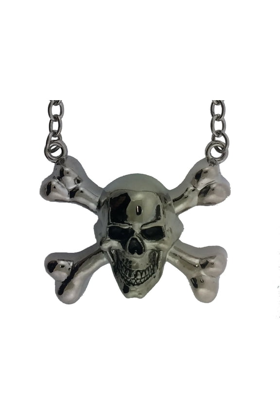 Skull Necklace Skelton Dog Tag Rock Rebel Pendant Silver Chrome