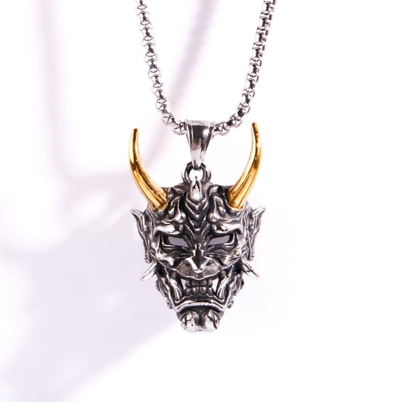 Skull Necklace for Men, Golden Horn Skull Necklace, Gothic Demon Skull Head Necklace Halloween, Viking Skull Pendant Necklace