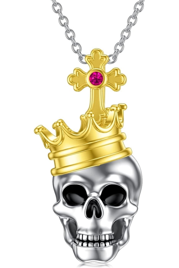 Skull Necklace for Women - Sterling Silver Skulls Crown Pendant Necklace with Skull Charm, Gothic Skulls Jewelry Gift for Goth Lovers, Halloween